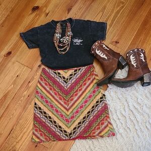 Vintage Made In USA Anthropologie Multicolor Chevron Mini Skirt Size 6